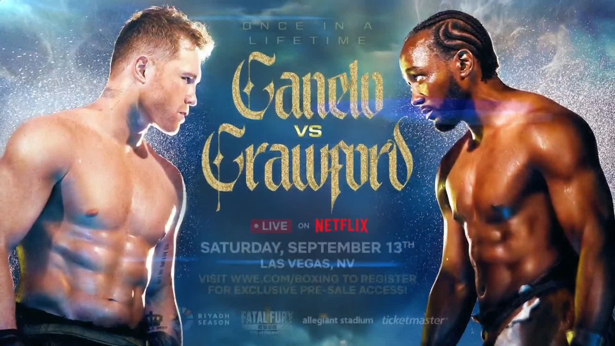 CANELO. CRAWFORD. ONCE IN A LIFETIME. Don't miss it on Saturday September 13th LIVE on Netflix from Las Vegas! Register for pre-sale access by visiting