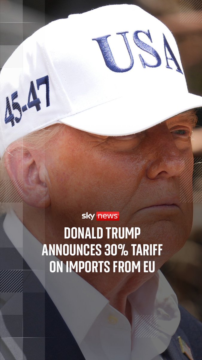 Donald Trump has announced he will impose a 30% tariff on imports from the European Union from 1 August. Sky's John Sparks reports ⬇️