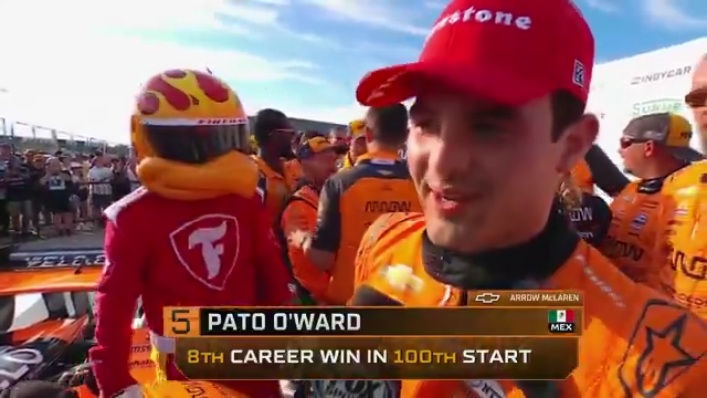 Pato O'Ward gets his 8th career win in his 100th career start. He talks with Georgia Henneberry.