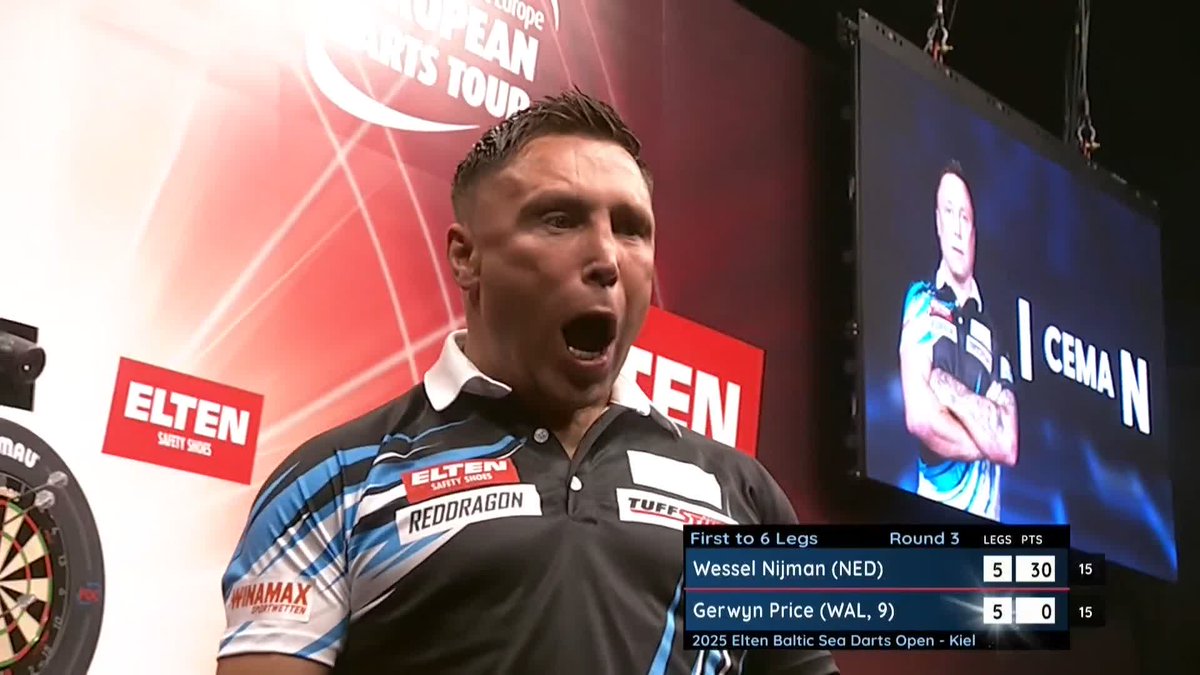 PRICE STEALS IT! One chance is all The Iceman needs, as Gerwyn Price pins tops to complete a 119 checkout and confirm his spot tonight's quarter-finals. Wessel Nijman led for the entire duration of the game, heartbreak for the Dutchman! 📺 #ET9 | L16