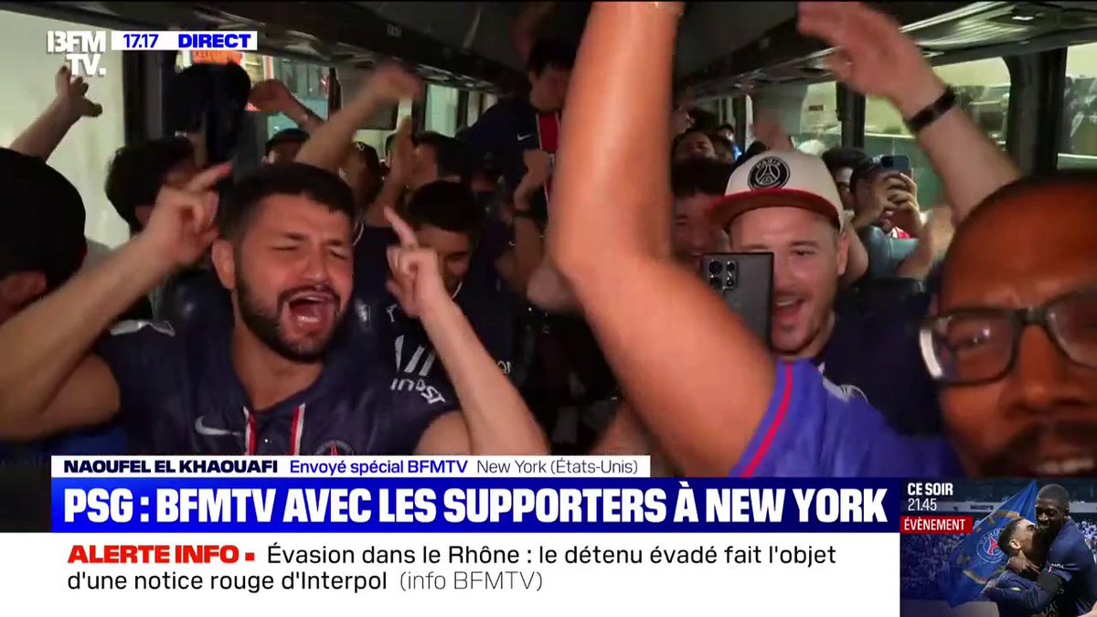 Les supporters du PSG se dirigent vers le MetLife Stadium de New York 🇺🇸 pour la finale face à Chelsea. ❤️💙 🎥 BFM