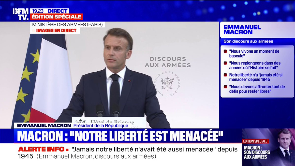 Discours aux Armées: Emmanuel Macron indique que le risque terroriste "est toujours là"