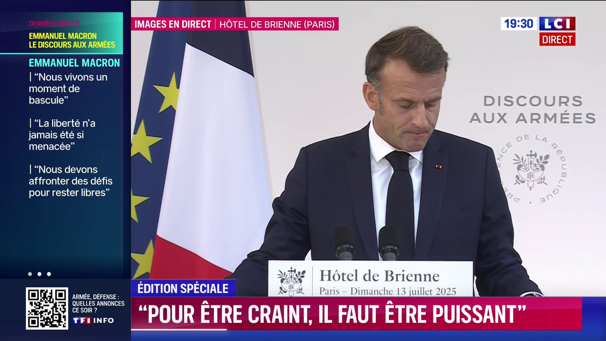 🇫🇷 FLASH | "Pour être libre dans ce monde, il faut être craint. Pour être craint, il faut être puissant", déclare Emmanuel Macron.