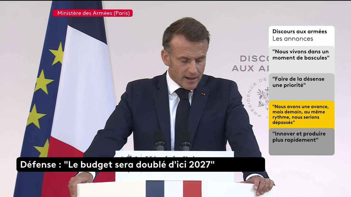 🔴 DIRECT - "C'est maintenant qu'il faut consentir à cet effort, un effort ponctuel de tous pour préserver notre sécurité et notre indépendance", souhaite Emmanuel Macron, en ajoutant que "nous n'avons plus les dividendes de la paix dont nos parents avaient bénéficié".