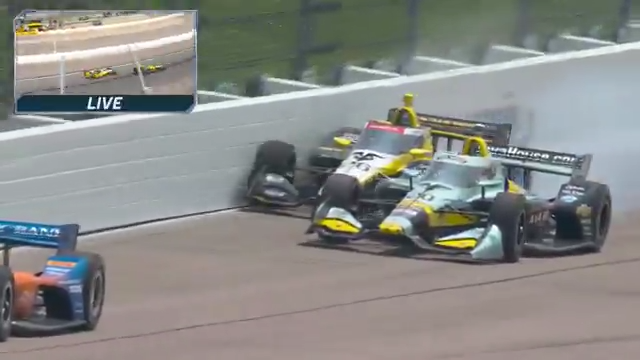 Contact between Alexander Rossi and Colton Herta.