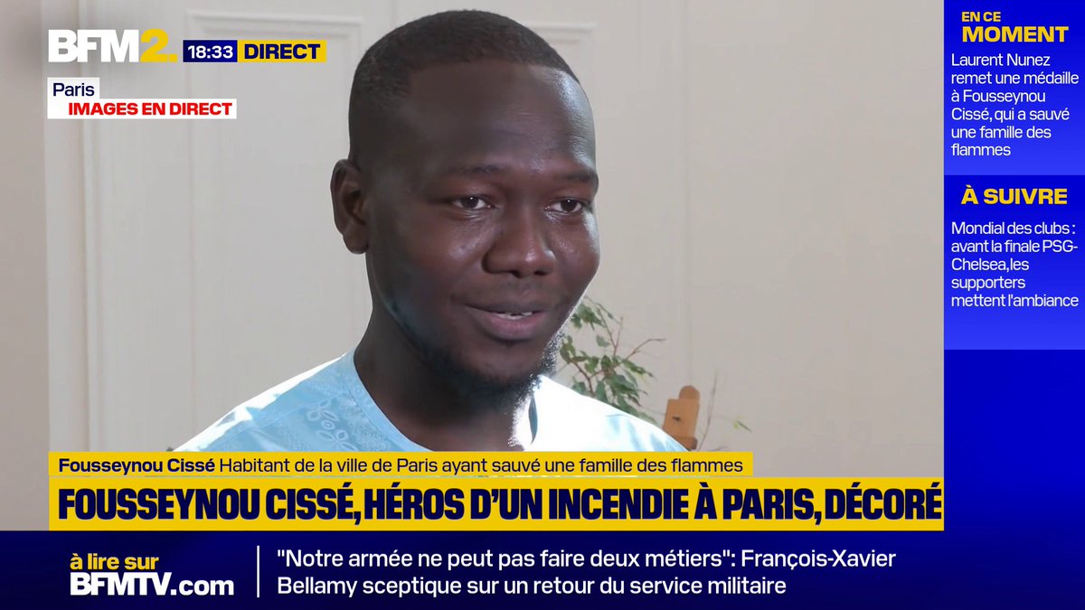 💬 "Je ne m'attendais pas à ça" Décoré pour avoir sauvé une famille des flammes, Fousseynou Cissé se dit "honoré" #BFM2