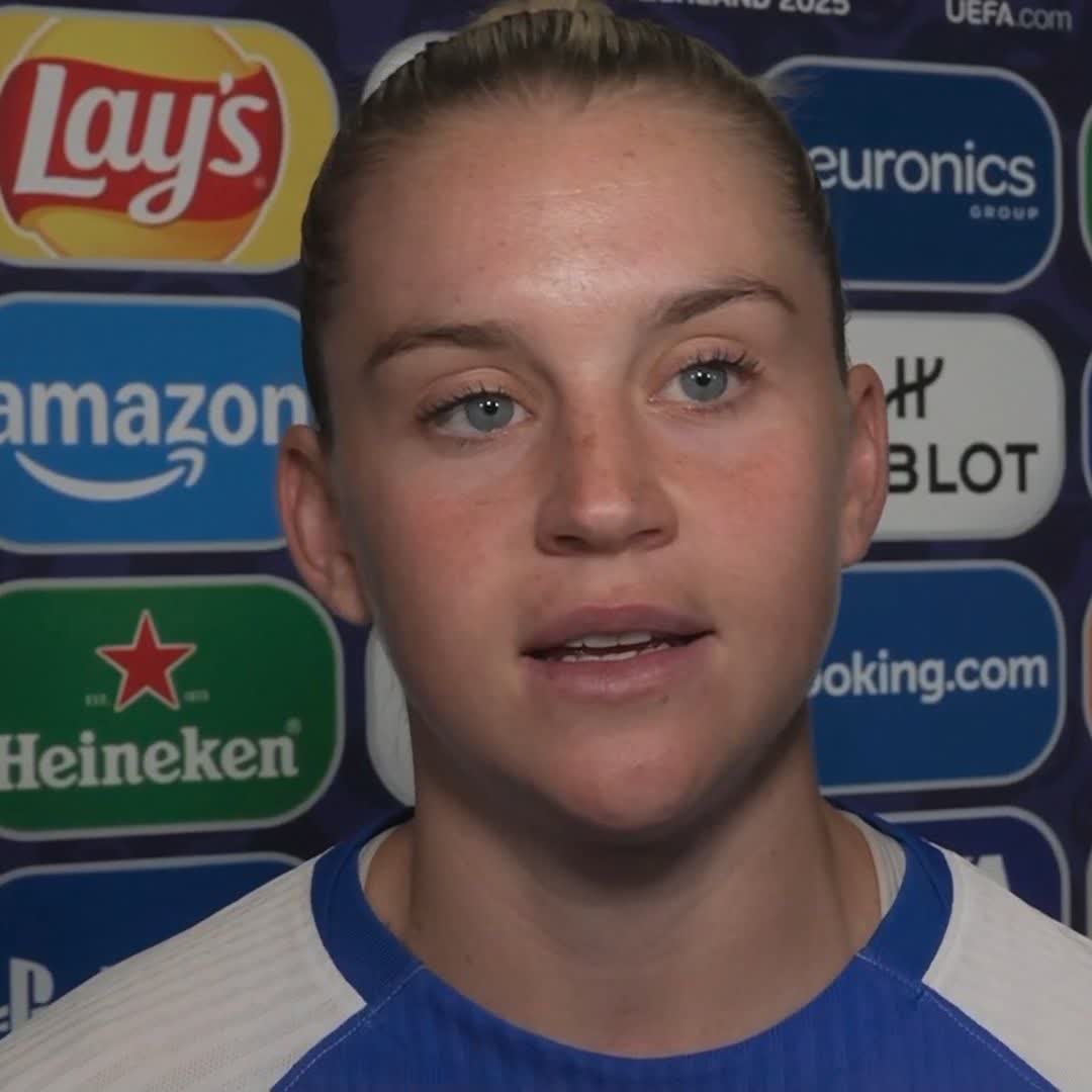 "We want to be here right until the end" 💪 Alessia Russo reacts after scoring her first goal at Euro 2025 in England's 6-1 win against Wales 🎙️