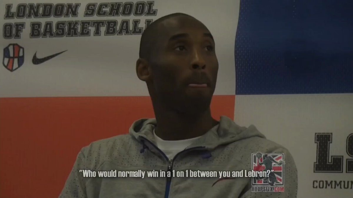 When Kobe was asked who would win between him and Lebron 1 on 1: "Id win, Id win, thats what i do. 1 on 1 thats easy for me, playing 1 on 1 is how i grew up playing, thats like my thing. At the core of me im a 1 on 1 player, id do that in my sleep"
