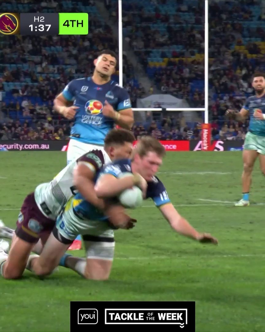 Gehamat Shibasaki pulled off this epic try-saving tackle against the Titans! 🤯 Tackle of the Week, thanks to Youi.