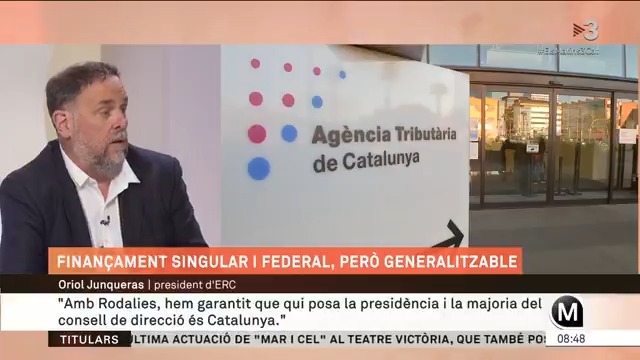 🔴 "El millor per Catalunya és que els impostos es recaptin i gestionin des d'aquí i pot haver-hi col·laboració amb l'Agència Tributària espanyola" Oriol Junqueras (Oriol Junqueras 🎗️), president d'ERC (Esquerra Republicana) #ElsMatins3Cat ▶
