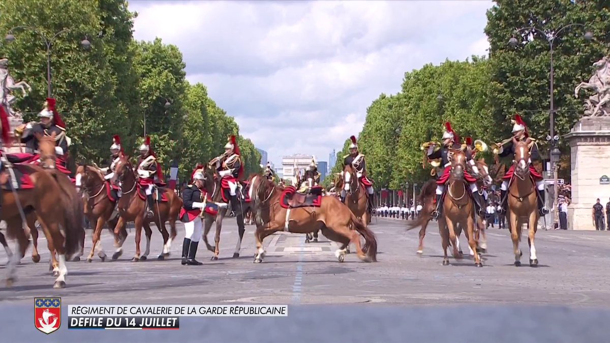 Un cheval s'est quelque peu égaré pendant le défilé du régiment de cavalerie de la Garde républicaine. Un autre a chuté.