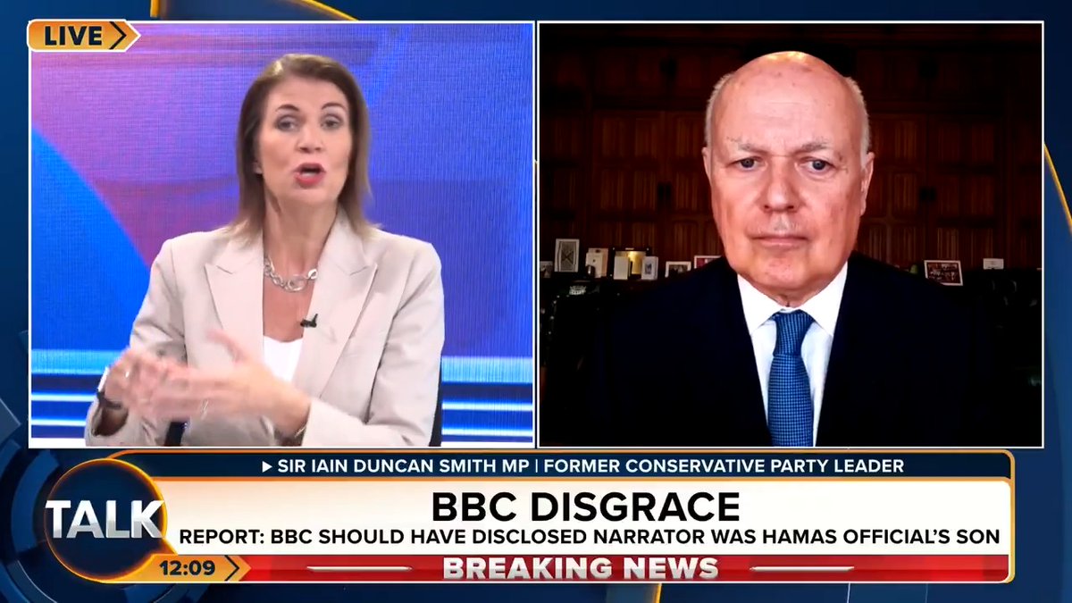 Former Conservative Party leader Sir Iain Duncan Smith slams the BBC, adding that it "should have known" the narrator of their Gaza documentary was a Hamas official's son. "They have a responsibility for impartiality... you should have checked your sources!" Julia Hartley-Brewer
