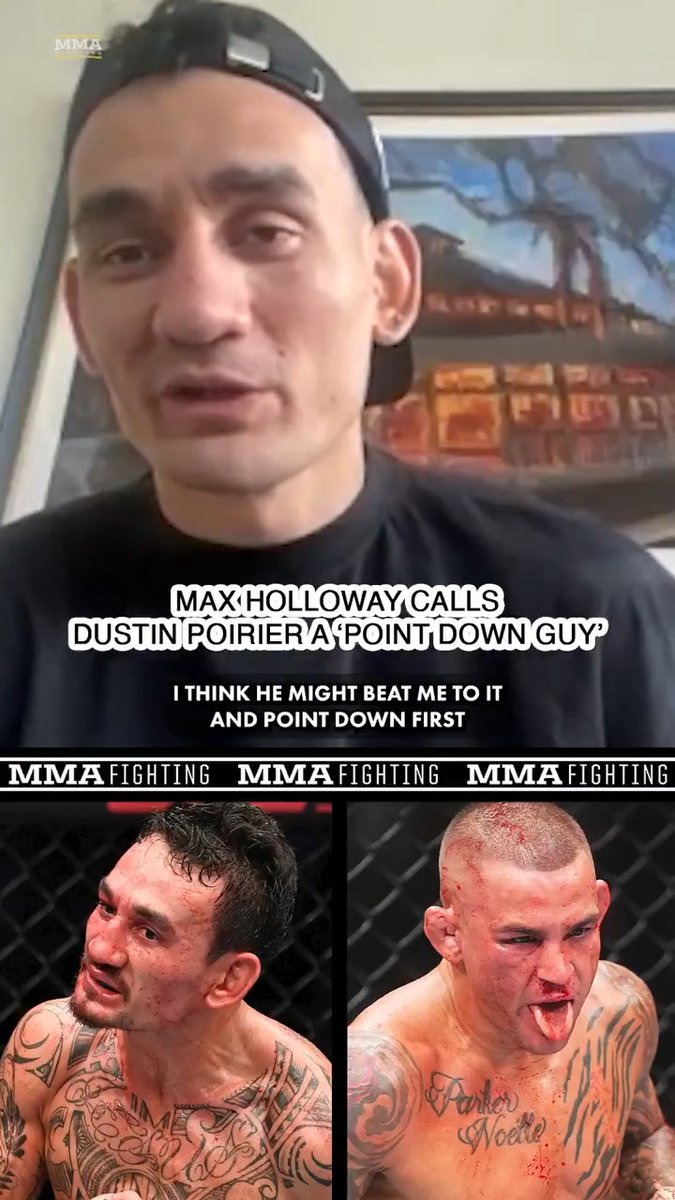 Max Holloway is ready for another "point down" moment against Dustin Poirier at UFC 318: "I think he might beat me to it and point down first. For sure, I’m going to happily accept that any day of the week." (🎥 Damon Martin)