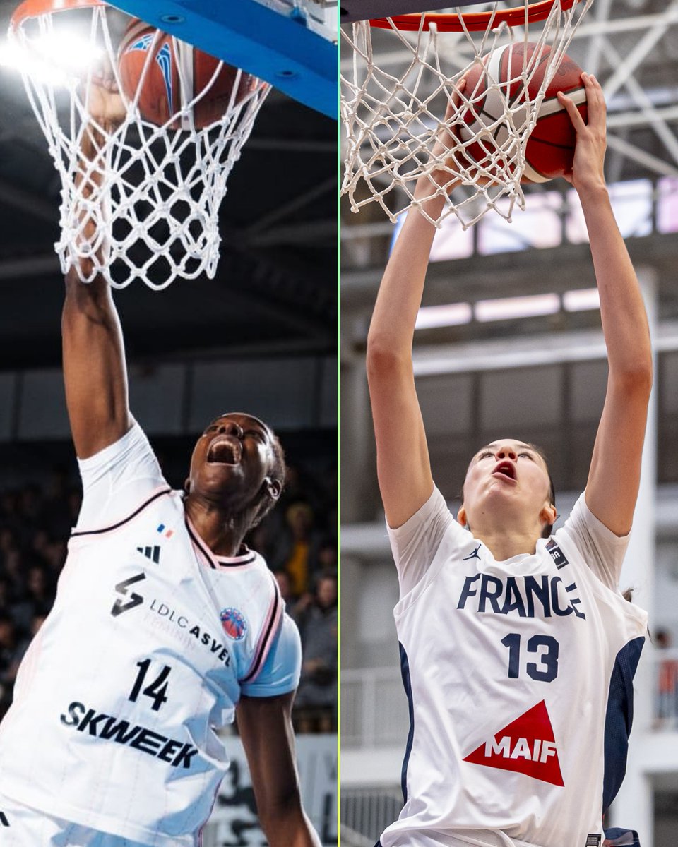 France's Alicia Tournebize (17) and Dominique Malonga (19) showing off their athleticism 🔥 #EuroCupWomen x #U18EuroBasket