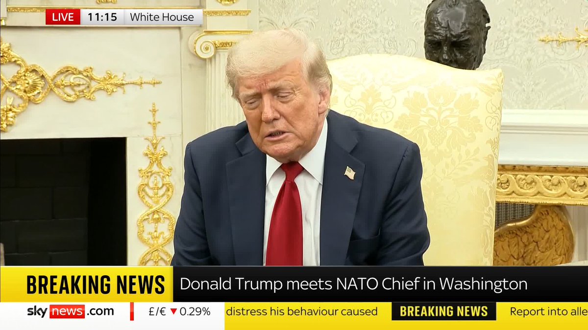 BREAKING: US to send weapons to NATO to help Ukraine In a meeting with NATO chief Mark Rutte at the White House, President Trump says "we're going to be sending them weapons and they're going to be paying for them." 📺 Sky 501 and YouTube