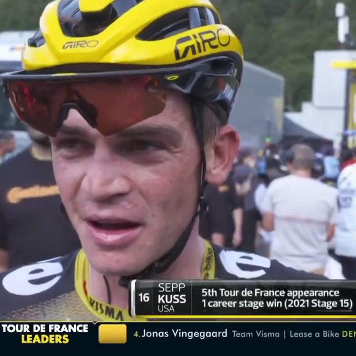 Sepp Kuss happy with his legs after the first Tour de France mountain stage and seeing Simon Yates win. #TDF2025