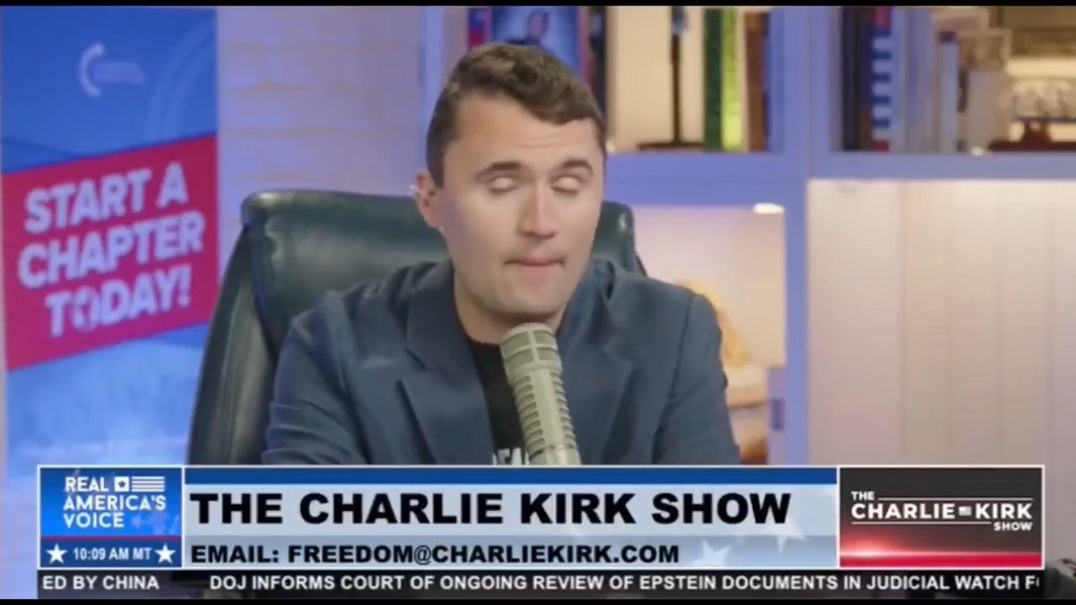 Charlie Kirk: Honestly, I'm done talking about Epstein for the time being. I'm gonna trust my friends in the administration. I've said plenty this weekend 🤔