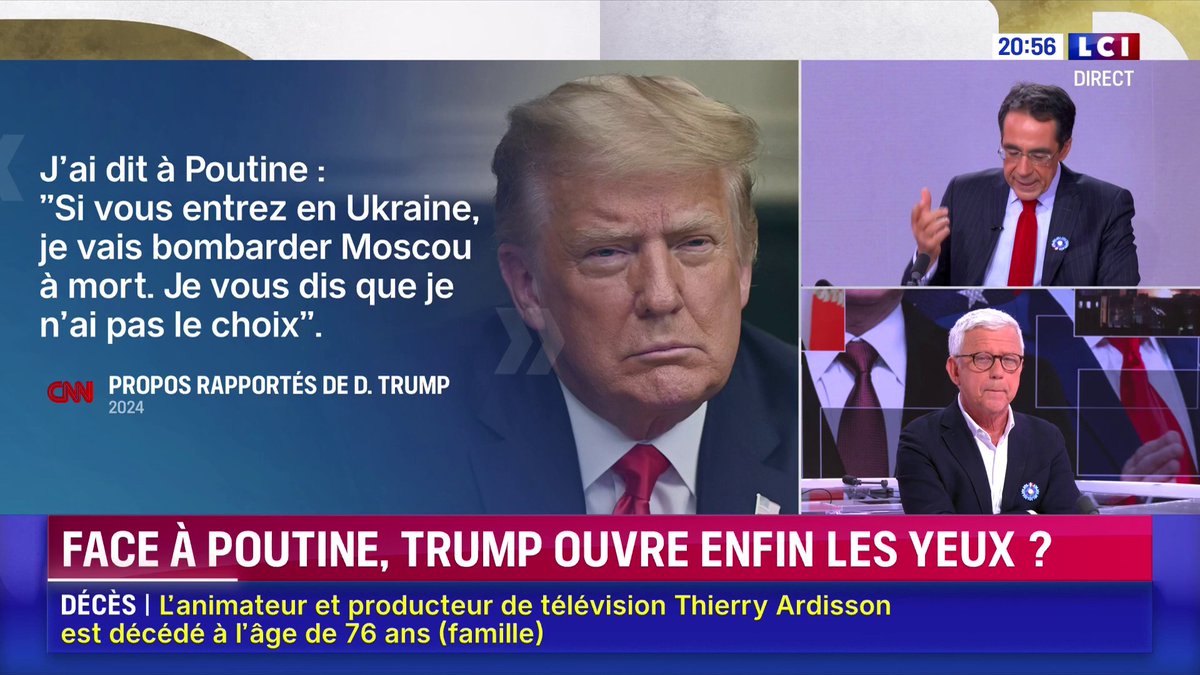 🗣️ "Si vous entrez en Ukraine, je vais bombarder Moscou à mort" - Selon CNN, Donald Trump prétend avoir menacé Vladimir Poutine : "une conversation crédible" pour Bruno Tertrais ▶️ Darius Rochebin