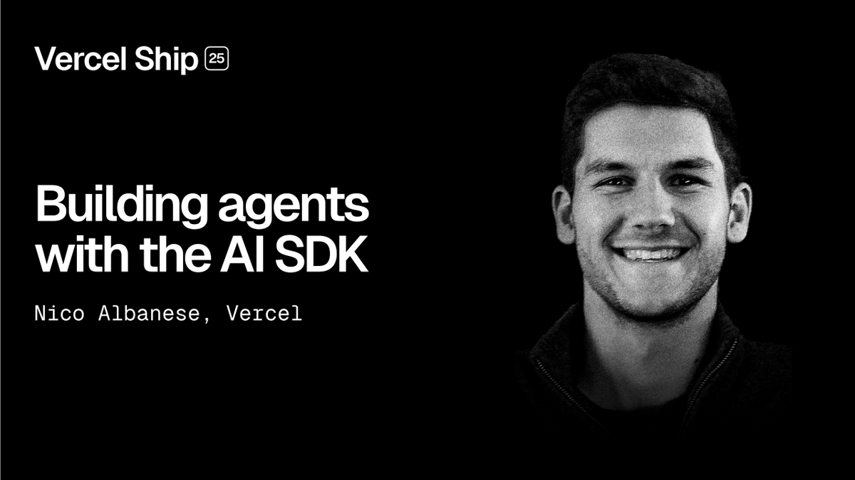 Build a coding agent like Claude Code in 40 minutes with AI SDK, AI Gateway, Sandbox, and Vercel Functions. See how in Nico Albanese's Vercel Ship workshop.