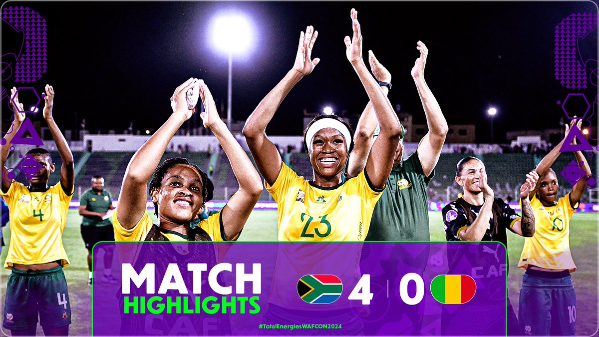 📹 HIGHLIGHTS: 🇿🇦 4-0 🇲🇱 South Africa end their group stage run with an entertaining 4-goal win over Mali! 🤩⚽️ #TotalEnergiesWAFCON2024