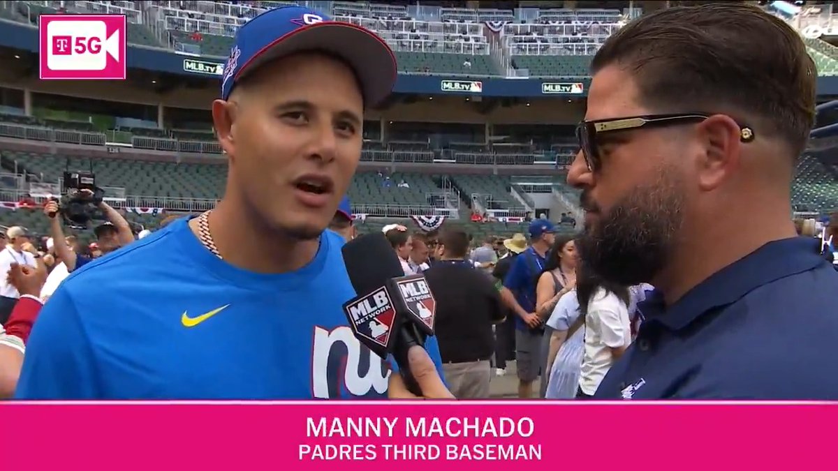 .San Diego Padres veteran star Manny Machado has loved the opportunity to impart his wisdom on some of the younger players in Atlanta this week! 👀 T-Mobile 5G BP | Yonder Alonso
