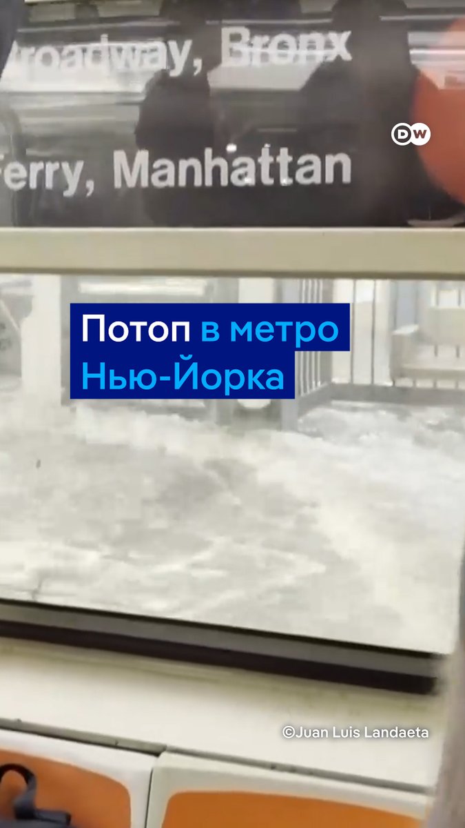 Потоп в метро в Нью-Йорке. Пассажиры засняли, как на станцию хлынула вода, а позже просочилась в вагон сквозь двери состава