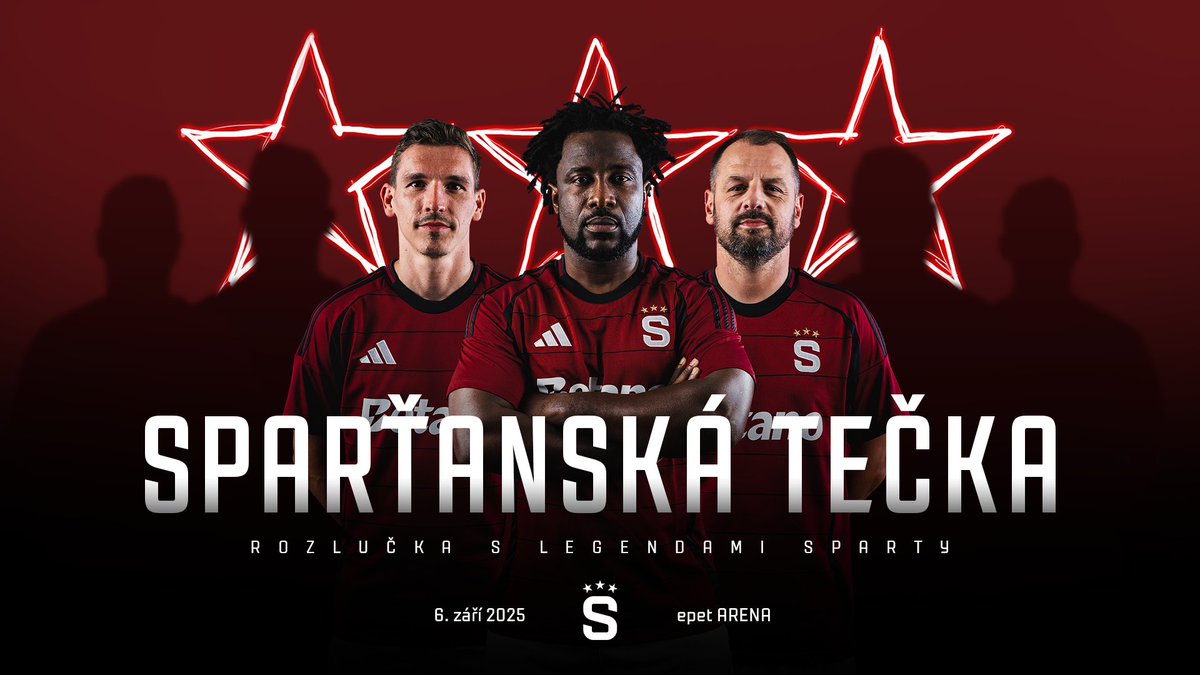 👋 SPARŤANSKÁ TEČKA | Nenechte si ujít jedinečnou událost plnou fotbalových hvězd! Přijďte vzdát hold těm, kteří psali historii Sparty ✨ Buďte u toho, když v sobotu 6. září 𝑩𝒐𝒏𝒚 a spol. naposledy vyběhnou na letenský trávník a udělají za svými kariéry tečku. Sparťanskou tečku. 🇷🇴 #acsparta ➡️
