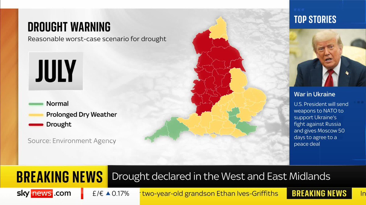 BREAKING: The Environment Agency has declared a drought in the West and East Midlands Under-Secretary of State for Water and Flooding Emma Hardy says, 'We are a serious government and taking serious precautions.' 📺 Sky 501