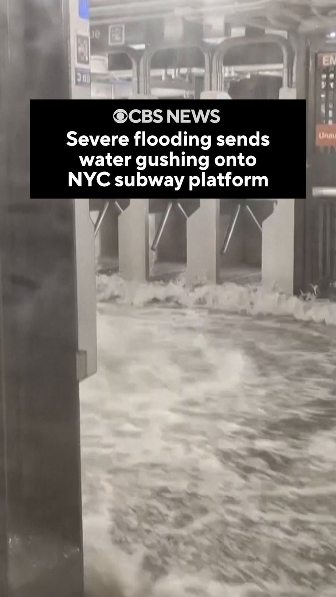 Video from New York City’s 28th Street station in Chelsea shows water gushing from a drain and completely flooding the subway platform on Monday as the drainage system became overwhelmed by torrential rain. The water was seen seeping into the subway car, with passengers crouching on seats to avoid it. “The New York City sewer system, the storm water system, accommodates about an inch and a half to an inch and three quarters an hour,” MTA Chair and CEO Janno Lieber said. “Last night, in that one hour, we had well over 2 inches of rain. So what happens is the system backs up into the subway.”