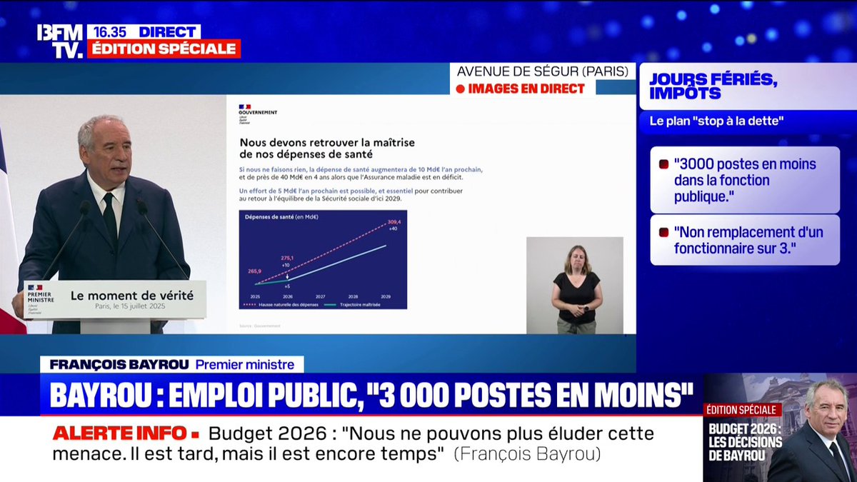 Effort de dette: "Nous devons responsabiliser les patients", annonce le Premier ministre, François Bayrou