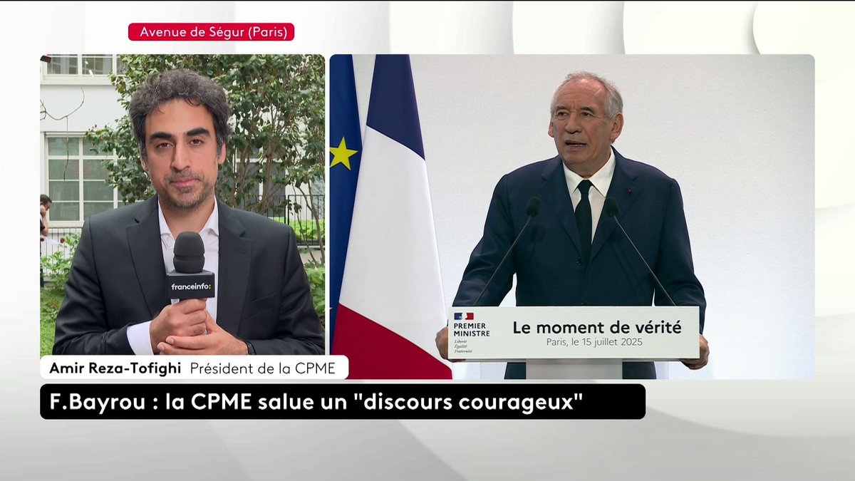 🗣️ Suppression de 2 jours fériés ? "Tout ce qui permet de travailler plus et de créer de la valeur est bon pour la Nation", selon Amir Reza-Tofighi, président de la CPME. #Budget2026