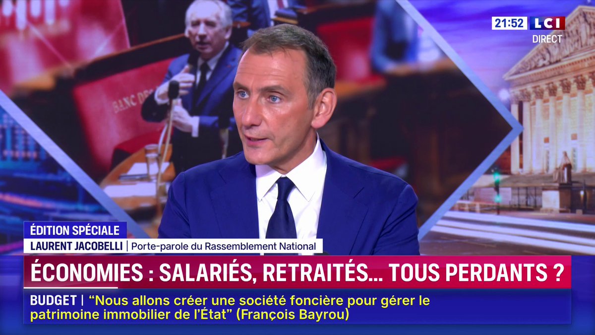 ➡️ Budget 🗣️ "Le premier ministre a dit que le pronostic vital de la France est engagé, il a raison, il faut prendre des mesures, mais moi je dis que le pronostic vital du gouvernement est aussi engagé" : Laurent Jacobelli 📺 Suivez notre édition spéciale avec Darius Rochebin