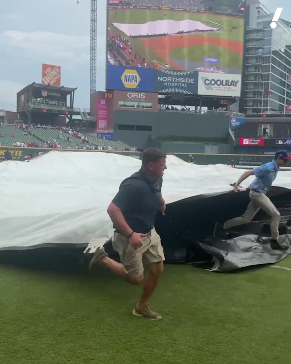 The tarp is out at Truist Park in Atlanta 👀 The All-Star Game is scheduled for 8 PM ET, but no word on a weather delay.
