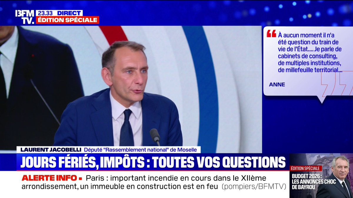 Deux jours fériés supprimés: "Qu'est-ce que c'est que ce travail de bricoleur?", s'interroge Laurent Jacobelli, député du Rassemblement national de Moselle