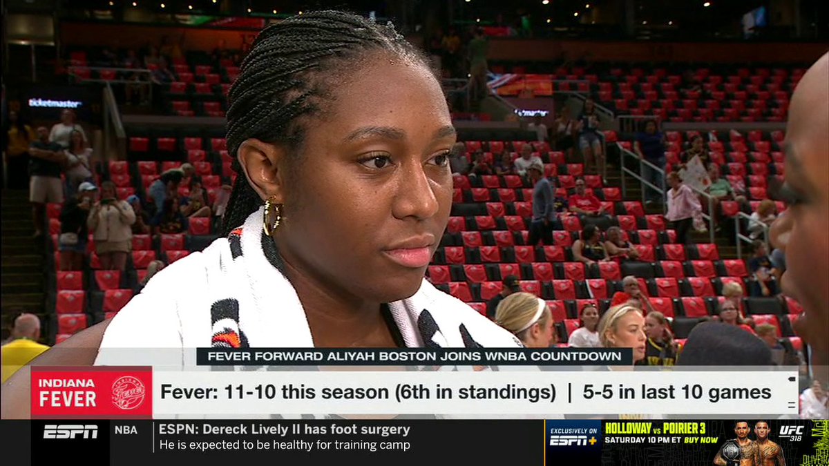 "We're kinda focused on us. ... A scuffle is a scuffle, and we kind of move on from that." Aliyah Boston tells Angel Gray that the Fever have moved on from last game's scuffle with the Sun as they gear up for the rematch tonight.
