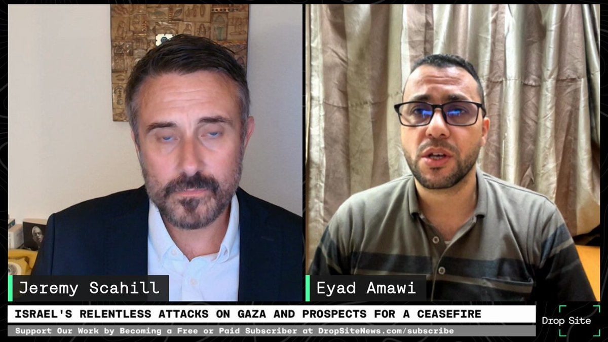 WATCH | Gaza humanitarian coordinator Eyad Amawi joins the livestream from Deir al-Balah and began by recounting two massacres at humanitarian sites over the weekend: one targeting women and children trying to obtain food supplement and baby formula, the other striking civilians waiting for clean water. He flatly rejects Israeli claims that these attacks were mistakes. “They intentionally murder people to increase the suffering,” he says. Amawi warns that Israel has methodically shrunk Gaza’s livable territory to just 60 km² through repeated displacement orders. “The final chapter of this map,” he says, “is to make you flee your tent.” Even those who have already lost everything are being driven from makeshift shelters. He describes this as a deliberate campaign to reshape Gaza physically and psychologically—erasing communities, infrastructure, and the very notion of normal life. Israel’s plan is not random, Amawi insists. It is a policy of total depopulation, enforced through starvation, bombardment, and denial of basic materials. People are being forced southward, deeper into uninhabitable zones along the coast, where they are left without shelter, food, or water.