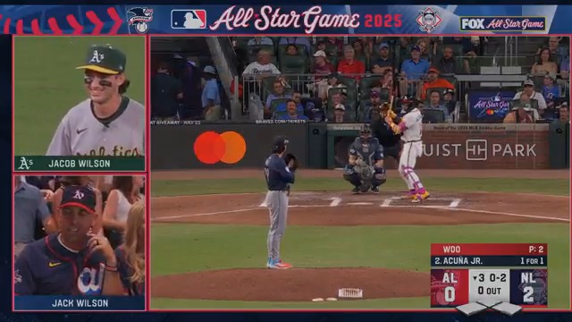 Pretty cool moment as a mic'd up Jacob Wilson talks with his dad, Jack, who watches him from the stands during the All-Star Game! Athletics