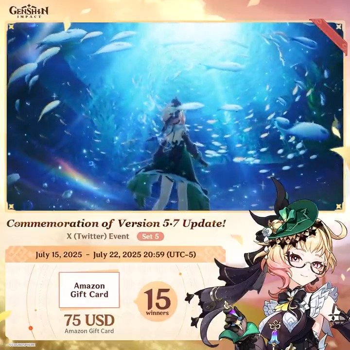 ✨Set 5✨ Commemoration of Version 5.7 Update 🎁Participate in the event for a chance to win a $75 Amazon gift card. How to Participate: ① Follow Genshin Impact ② Retweet this post You can instantly check the event results here>>> #GenshinImpact
