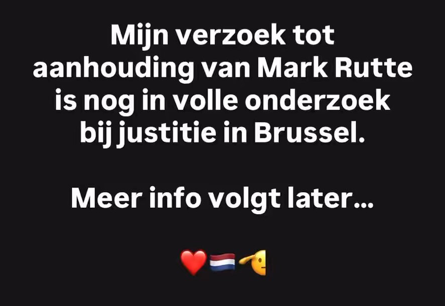 Mijn verzoek tot aanhouding van #Rutte is in volle onderzoek bij justitie in Brussel. Om mijn stem tegen #Rutte &amp; #NATO te versterken: plaats hieronder #Aachboun als reactie én Like &amp; Repost als steun!❤️🫡
