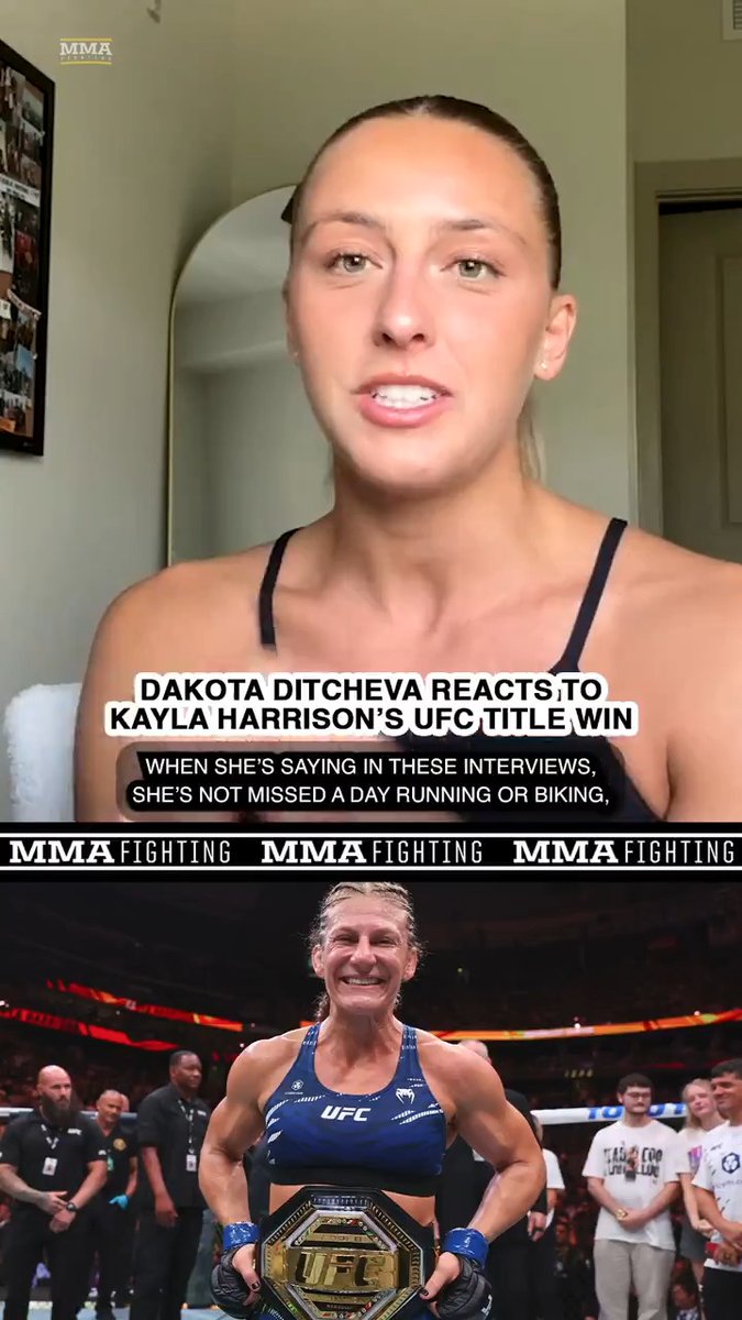 Dakota Ditcheva is blown away by UFC champ and teammate Kayla Harrison: "How can we not be inspired and want to keep working hard when we see people like Kayla Harrison doing that?" (🎥: @mikeHeck_JR)
