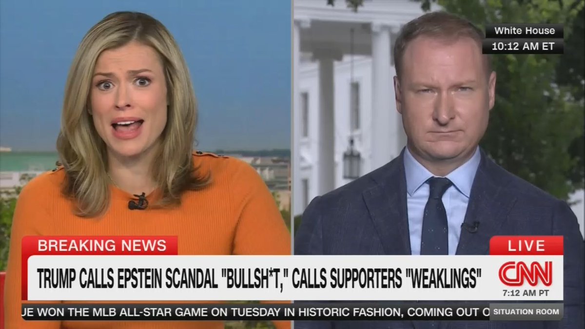Reporter: Trump is blaming Democrats and saying that it's a 'Jeffrey Epstein hoax,' but then going harshly after his supporters who are calling for more transparency, saying that his 'past' supporters have bought into what he calls 'BS.' Trump goes on to say, 'let these weaklings continue forward,' concluding, 'I don't want their support anymore.' The conspiracies were started by some of Trump's own advisers