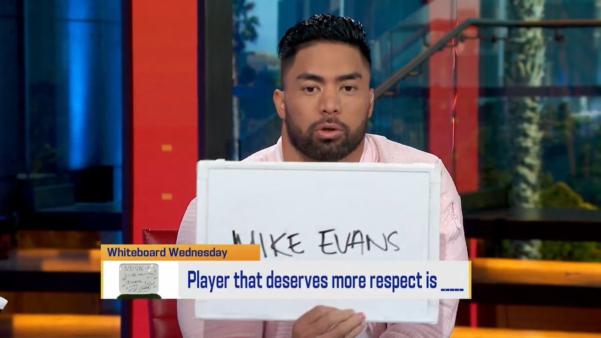 As 1 of only 4 NFL receivers ever to have 12,000 yards and 100 TDs within their first 11 seasons, Manti Te'o believes that Mike Evans deserves some more respect 🫡