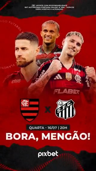 Hoje, o Flamengo enfrenta o Santos, às 20h, pela Série A, em uma disputa de tirar o fôlego! Vamos juntos, Nação! Rumo à mais uma vitória! #Pixbet #ValeAPenaSeJogar #PixbetFla #ad