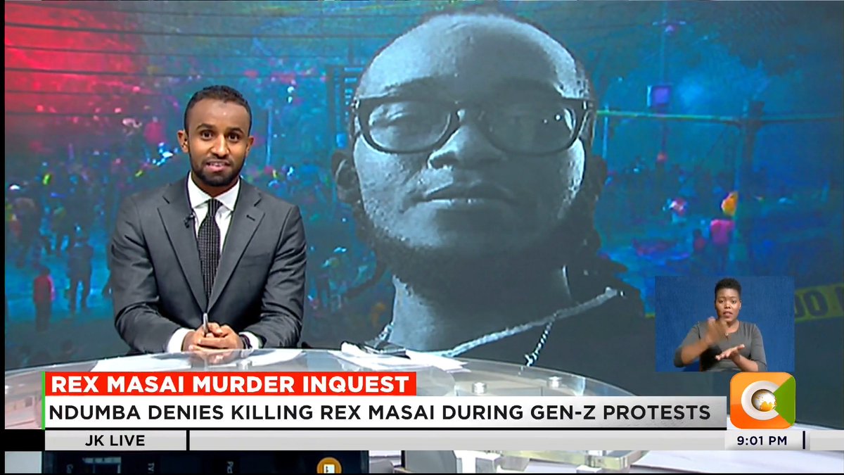 Rex Masai Murder Inquest: Ndumba denies killing Rex Masai during Gen-Z protests Ndumba stood his ground despite photographic evidence Ndumba: That is not me, I was off duty that day Safaricom data placed Ndumba near Intercontinental Hotel #JKLive Ayub Sh Abdikadir