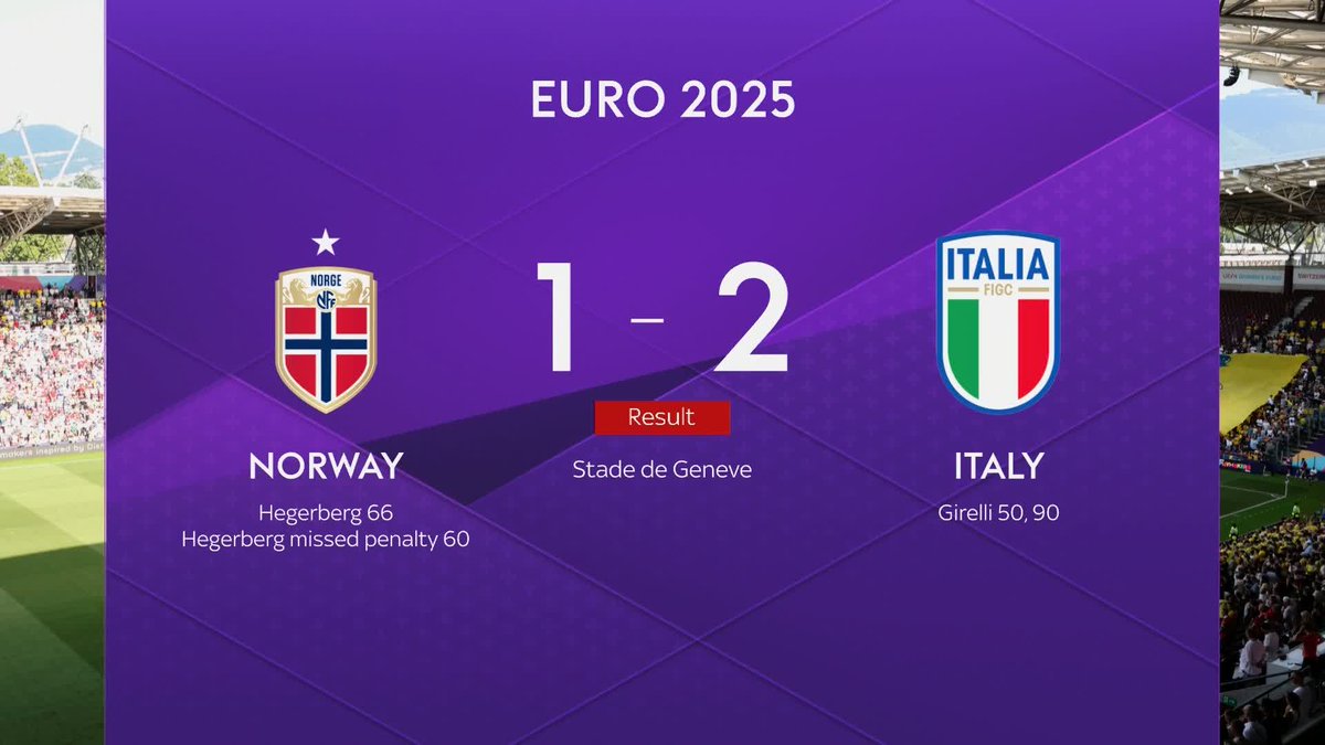 BREAKING: Italy beat Norway 2-1 to reach the Euro 2025 semi-finals where they will face the winner of Sweden or England 🇮🇹