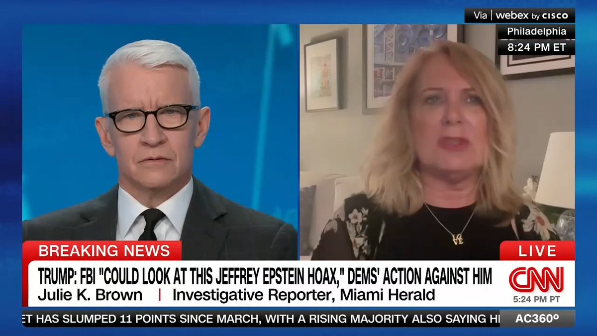 "Sexual assault doesn't discriminate based on political party": julie k. brown, the reporter who exposed the extent of Jeffrey Epstein's alleged sex-trafficking ring, responds to President Trump's claim that the case is a Democratic hoax.