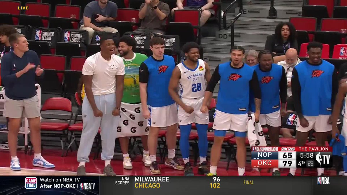 Brooks Barnhizer had the whole OKC THUNDER bench on their feet 😆👏
