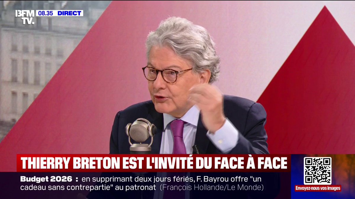 Budget: "La France est arrivée au bout de ce qu'elle pouvait faire pour maintenir notre modèle social", déclare Thierry Breton, ex-commissaire européen au marché intérieur