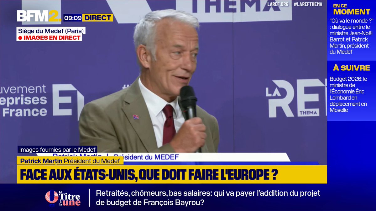 Budget 2026: "évidemment on est assez satisfaits (...) en espérant que les turbulences parlementaires ne viennent pas dénaturer tout ça", réagit Patrick Martin, président du Medef #BFM2
