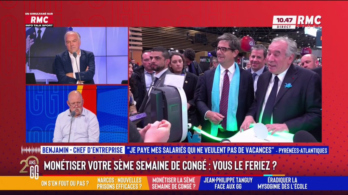 💶 Êtes-vous prêts à troquer votre cinquième semaine de congés payés contre de l'argent ? 🗣️💬 Benjamin, chef d'entreprise : "Depuis trois ans, je le fais dans mon entreprise et ça marche hyper bien. Tout le monde est heureux !" #GGRMC